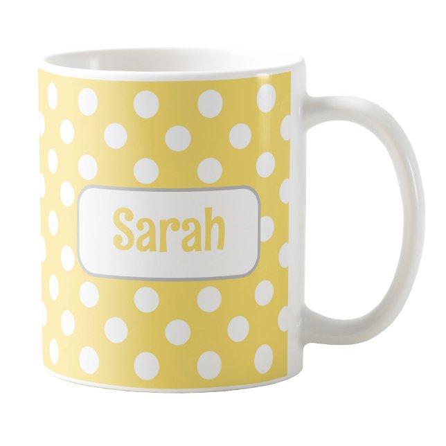 Personalised Yellow Polka Dot Mug (Personalized Yellow Polka Dot Mug at Amy's Coffee Mugs on Zazzle. )