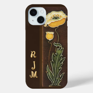 Personalised Yellow Poppy Aged Tile Look  iPhone 15 Case