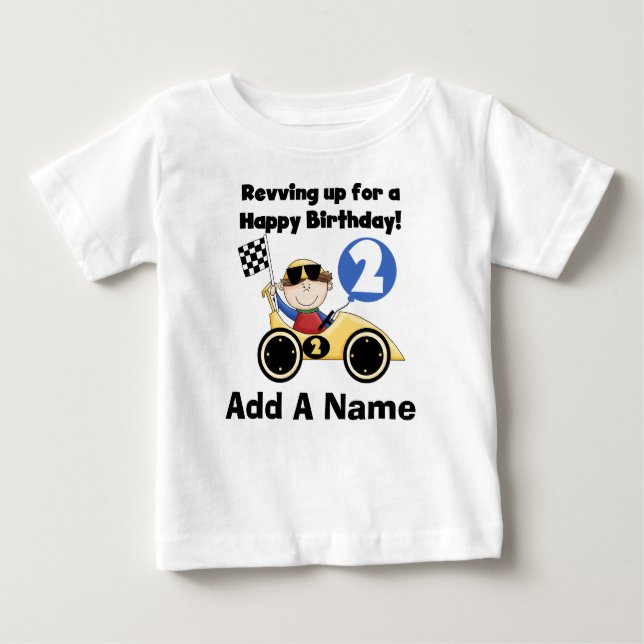 Personalised Yellow Race Car 2nd Birthday Tshirt (Front)