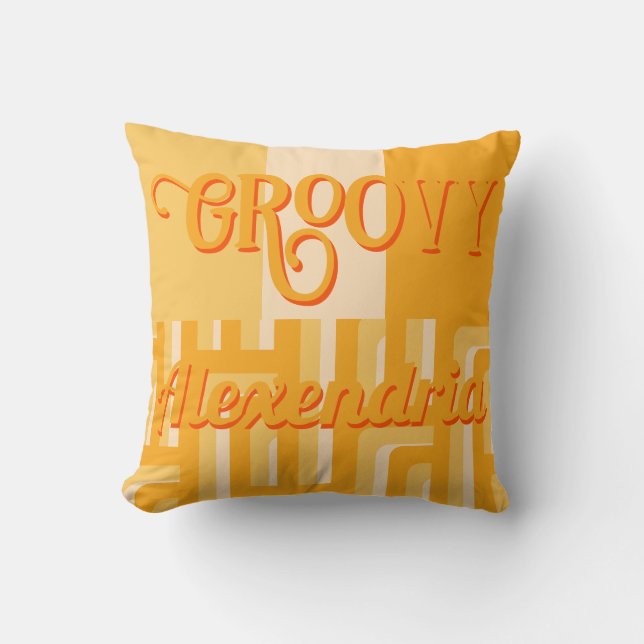 Personalised Yellow Retro Geometric Cushion (Front)