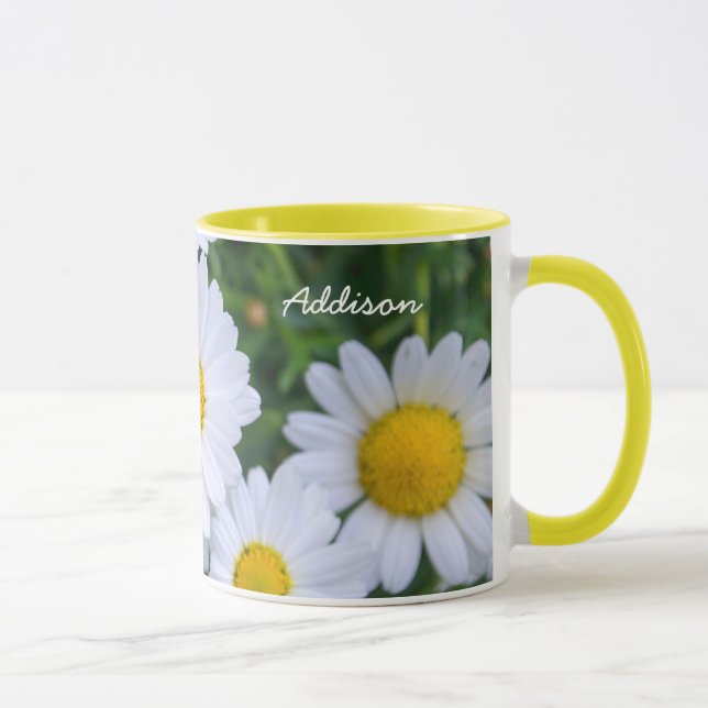 Personalised Yellow Ringer Mug With Daisy (Right)