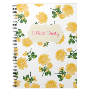 Personalised yellow roses white notebook