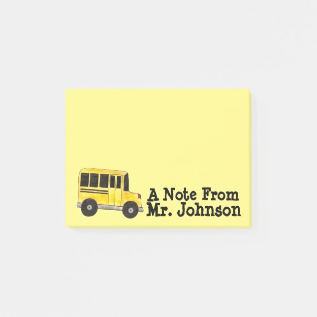 Personalised Yellow School Bus Driver Education Post-it Notes (Front)
