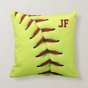 Personalised yellow softball ball cushion