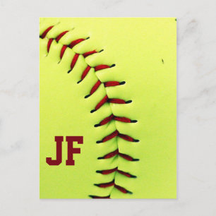 Personalised yellow softball ball postcard