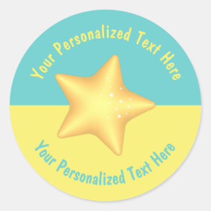 Personalised Yellow Star Pool Blue Yellow Classic Round Sticker