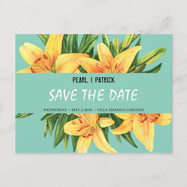 Personalised - Yellow Stargazer Save The Date Postcard (Front)