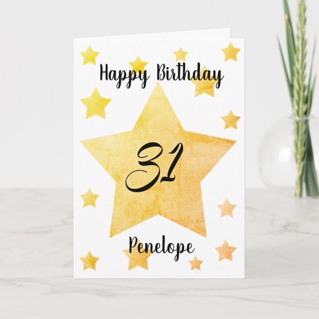 Personalised Yellow Stars 31st Birthday  Card (Front)