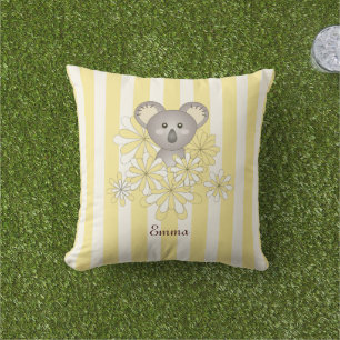 Personalised Yellow Stripe Baby Koala Bear Kids Cushion