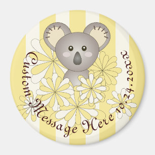 Personalised Yellow Stripe Baby Koala Party Favour Magnet