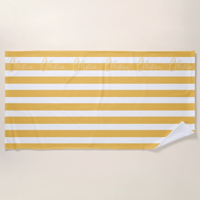 Personalised Yellow Stripe Custom Personalised Beach Towel (Front)