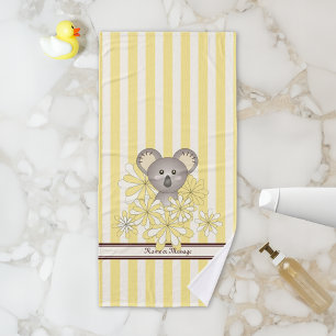 Personalised Yellow Stripe Cute Baby Koala Kids Bath Towel Set