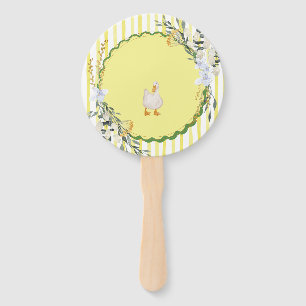personalised yellow stripe duckling birthday plate hand fan
