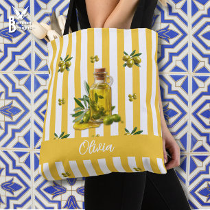 Personalised Yellow Stripe Olive Oil Tote Bag
