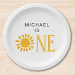 Personalised Yellow Sun First Birthday Party  Paper Plate<br><div class="desc">Are you planning a first birthday party?
These cute first birthday party paper plates are decorated with a yellow watercolor sun.
They are easily customisable.
Original Watercolor © Michele Davies.</div>