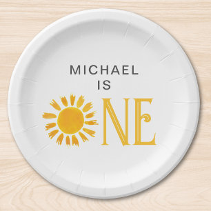 Personalised Yellow Sun First Birthday Party Paper Plate