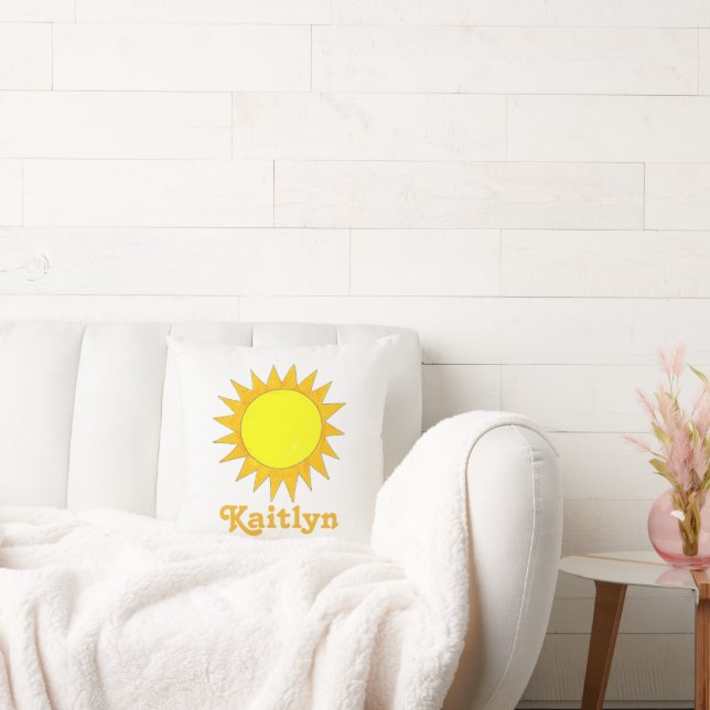 Personalised Yellow Sun Summer Sunshine Rays Cushion (Couch)