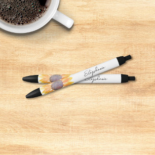 Personalised Yellow Sunflower  Black Ink Pen