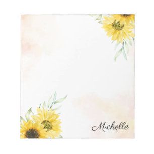 Personalised Yellow Sunflower Watercolor Notepad