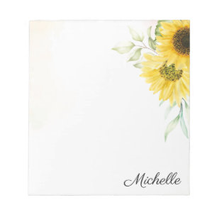 Personalised Yellow Sunflower Watercolor Notepad