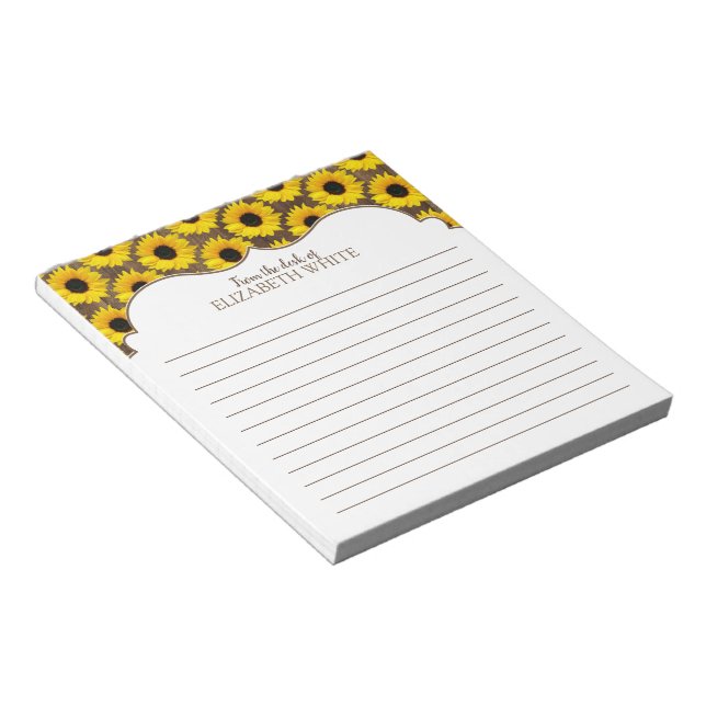 Personalised Yellow Sunflower Wood Pattern Notepad (Angled)