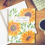 Personalised Yellow Sunflowers  Planner<br><div class="desc">Sunflowers bring joy! 
So enjoy planning your year with this pretty country sunflower pattern planner.
The yellow watercolor sunflowers and green leaves are on a white background 
and you can customise this planner with your name and the year.
Original Watercolor © Michele Davies.</div>