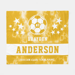 Personalised Yellow Tie Dye Soccer Player Name Fleece Blanket