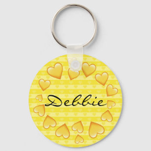 Personalised  Yellow Tiny Hearts Keychain