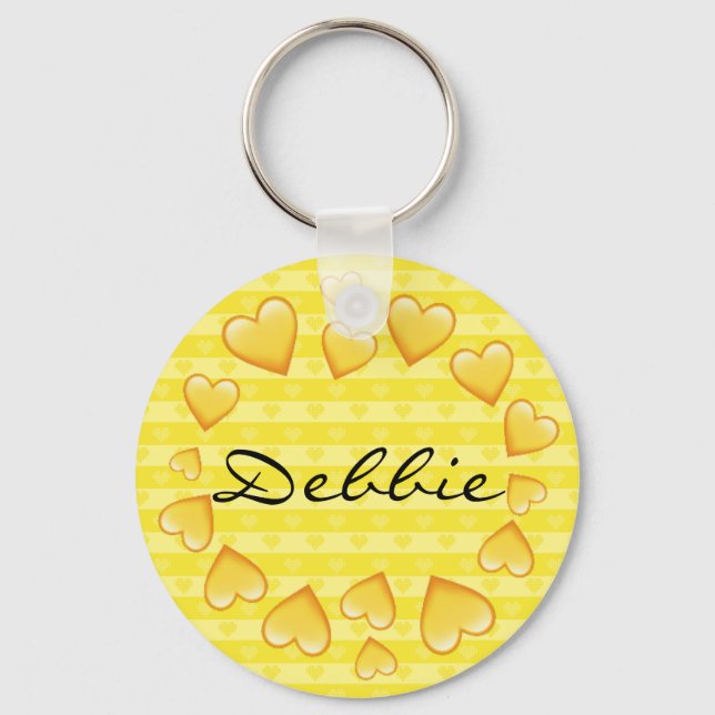 Personalised  Yellow Tiny Hearts Keychain (Front)