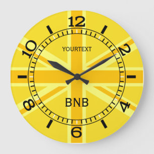 Personalised Yellow Union Jack British Flag Dial Large Clock