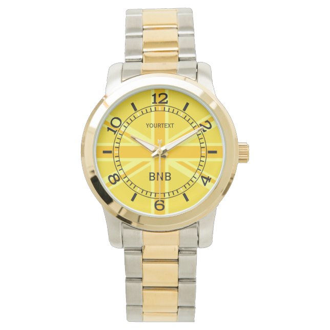 Personalised Yellow Union Jack British Flag Dial Watch (Front)