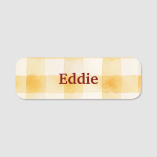 Personalised Yellow Watercolor Chequerboard Floral Name Tag