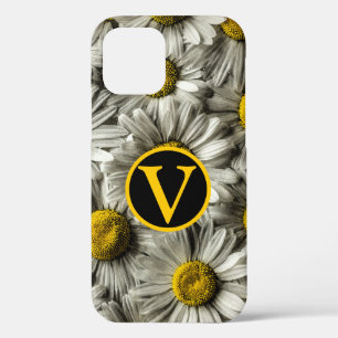 Personalised yellow white & black daisy flower iPhone 12 case