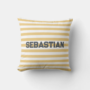 Personalised Yellow & White Cabana Stripe Pillow