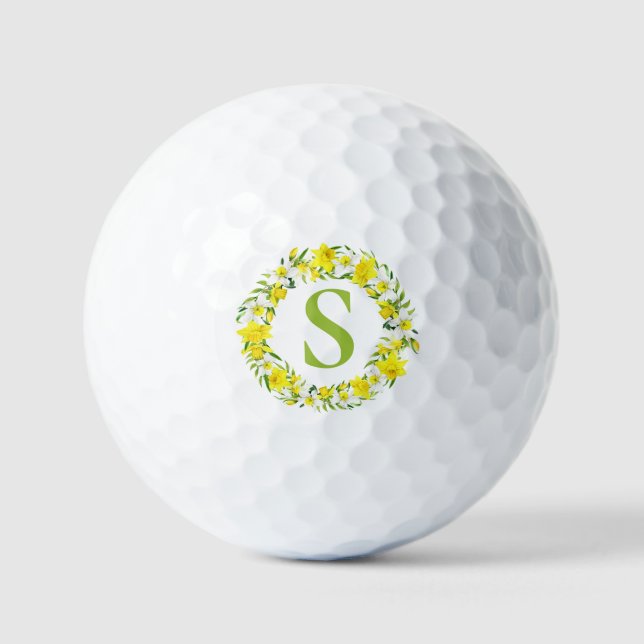Personalised Yellow White Daffodil Garland Golf Balls (Front)