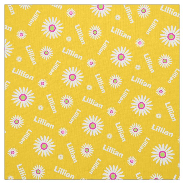 Personalised yellow white daisy name pattern fabric (Swatch)