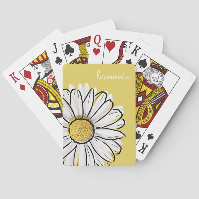 Personalised Yellow & White Daisy Poker Cards  (Back)
