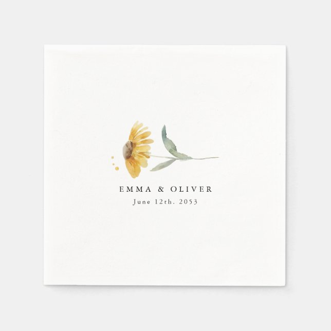 Personalised Yellow Wildflower Sunflower Wedding Napkin (Front)