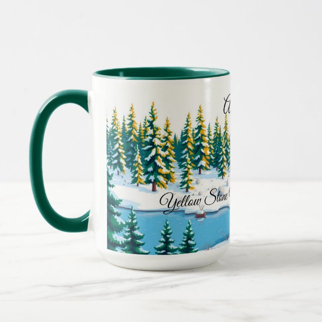 Personalised Yellowstone Winter Scene Coffee Mug (Left)
