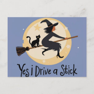 Personalised Yes I Drive A Stick, Halloween Witch, Postcard
