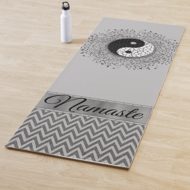 Personalised Yin Yang Chevron Silver Yoga Mat (In Situ)