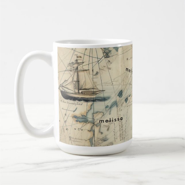Personalised Yo Ho Ho Nautical Map Coffee Mug (Left)