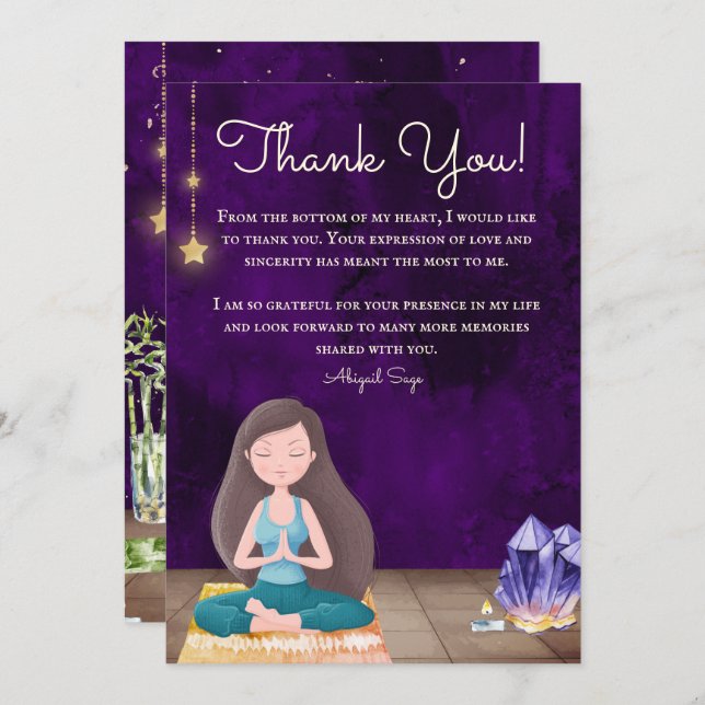 Personalised Yoga Girl Meditation and Crystals Thank You Card (Front/Back)