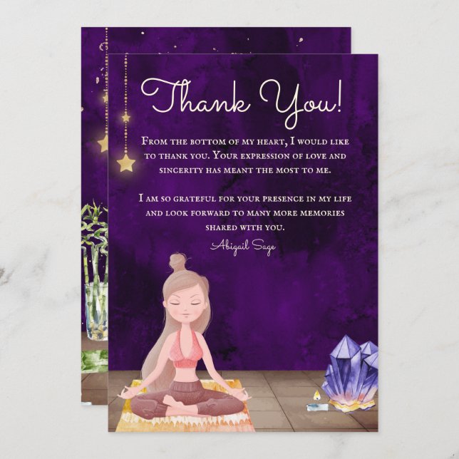 Personalised Yoga Girl Meditation and Crystals Thank You Card (Front/Back)