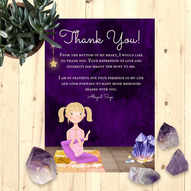 Personalised Yoga Girl Meditation and Crystals Thank You Card (Creator Uploaded)