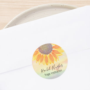 Personalised Yoga Instructor Sunflower Classic Round Sticker
