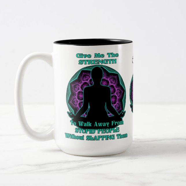 Personalised Yoga Mandala Humour White Two-Tone Coffee Mug (Left)