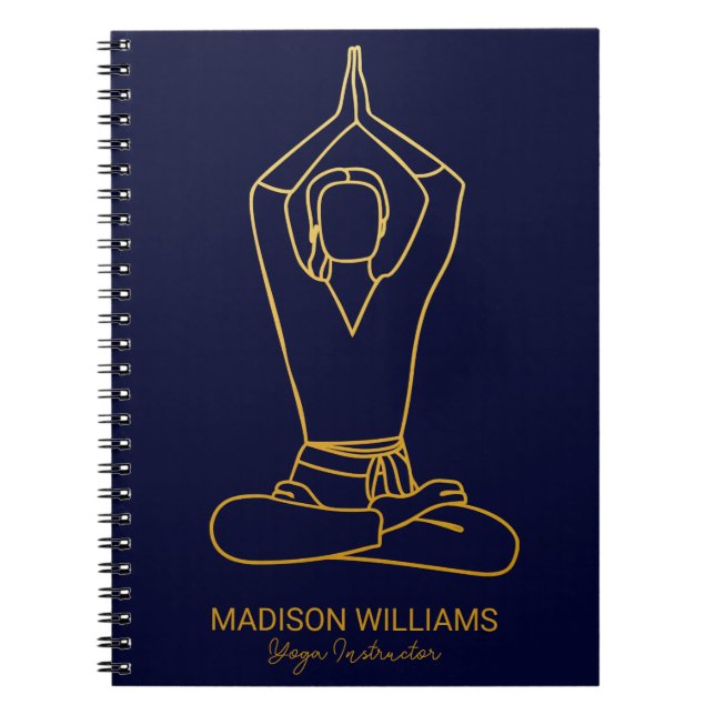 Personalised Yoga Teacher Navy Gold Modern Minimal Notebook (Front)