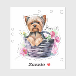 Personalised Yorkie in the Basket Watercolor Art