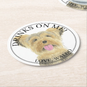 Personalised Yorkie Yorkshire Terrier Wedding Round Paper Coaster